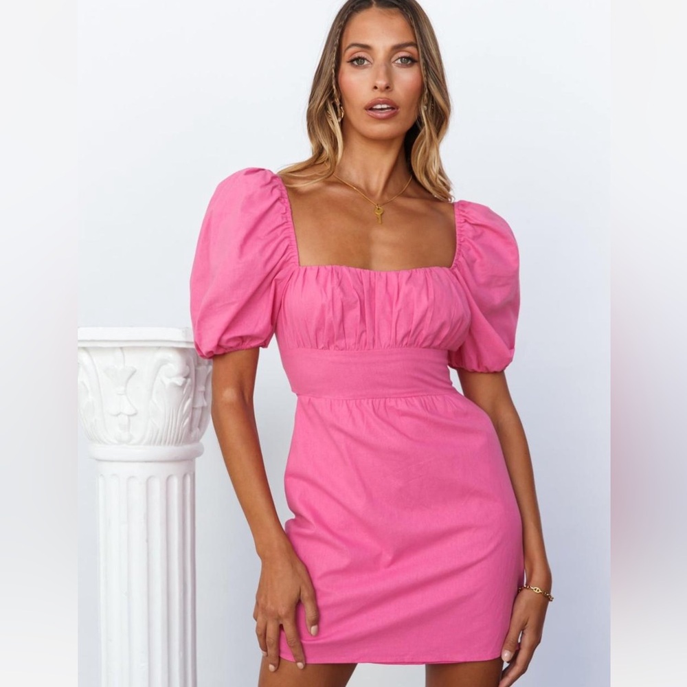Hello Molly Pink Puff Sleeve Dress